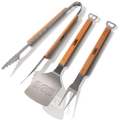 "LSU" Stainless Steel 3-Piece BBQ Tool Set - Texas Time Gifts and Fine Art