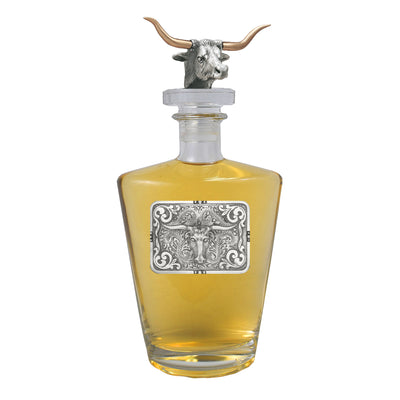 "Texas Longhorn" 25 Oz Royal Decanter with Longhorn Bull 3D Top - Texas Time Gifts and Fine Art
