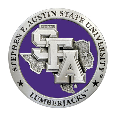 "Stephen F. Austin State University" Decanter + Double Old Fashioned Whiskey Glass Set with Wooden Chest - Texas Time Gifts and Fine Art 220829