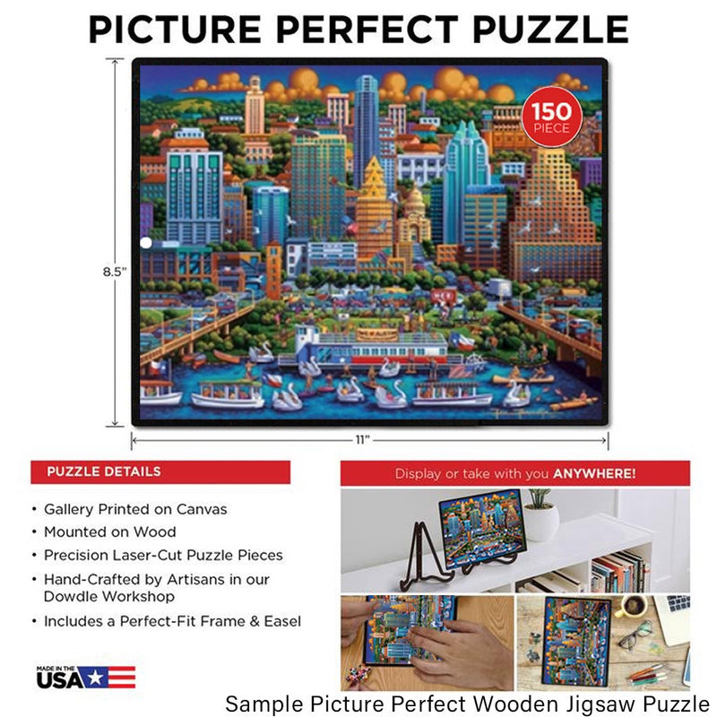 "San Antonio" Picture Perfect Framed Wooden Jigsaw Puzzle with Easel (Desk Decor) - Texas Time Gifts and Fine Art