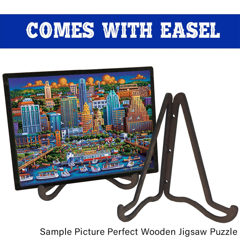 "Space Adventure" Picture Perfect Framed Wooden Jigsaw Puzzle with Easel (Desk Decor) - Texas Time Gifts and Fine Art