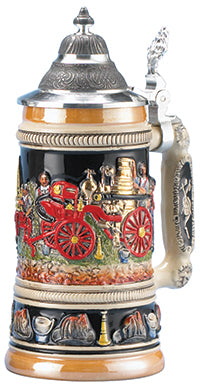 "Steam-Powered Fire Engine" Stoneware Beer Stein—Limited Edition - Texas Time Gifts and Fine Art 220828