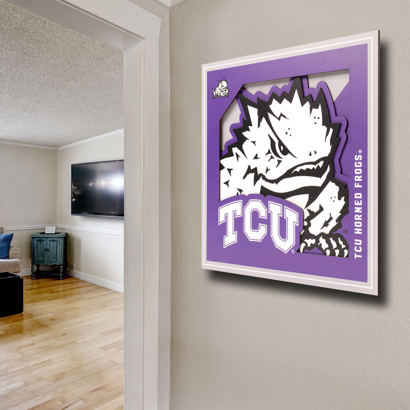 TCU Horned Frogs 12" x 12" 3D "LogoView" Wall Art - Texas Time Gifts and Fine Art