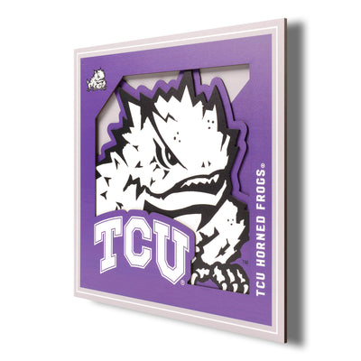 TCU Horned Frogs 12" x 12" 3D "LogoView" Wall Art - Texas Time Gifts and Fine Art
