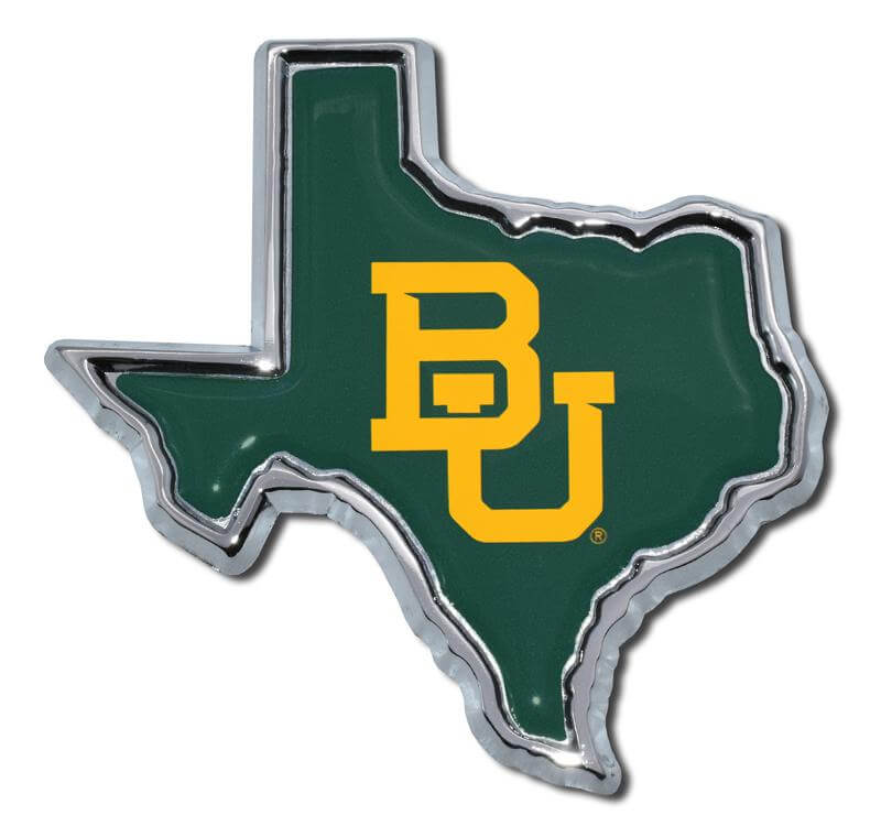 "Baylor University" Texas-Shaped Chrome Car Emblem - Texas Time Gifts and Fine Art