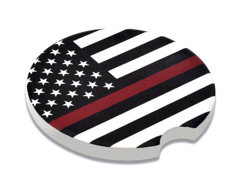 Firefighter + Medical Professional "Thin Red Line" Absorbent Car Coaster - Texas Time Gifts and Fine Art