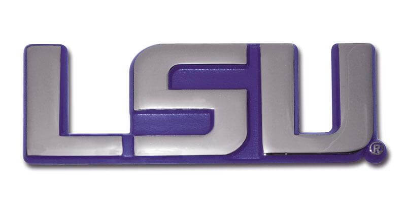 "LSU" (Purple Outline) Chrome Car Emblem - Texas Time Gifts and Fine Art