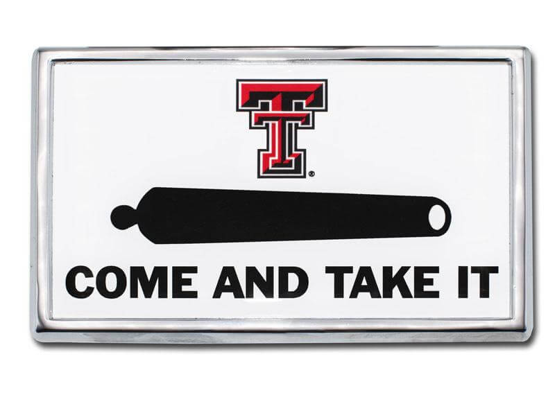 "Texas Tech" (Come and Take It) Chrome Car Emblem - Texas Time Gifts and Fine Art
