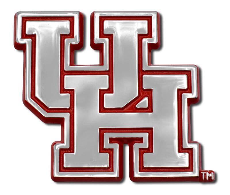 "University of Houston" (Red Outline) Chrome Car Emblem - Texas Time Gifts and Fine Art