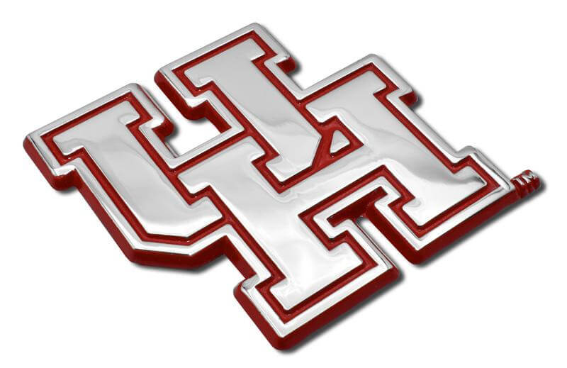 "University of Houston" (Red Outline) Chrome Car Emblem - Texas Time Gifts and Fine Art