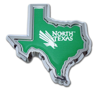 "University of North Texas" Texas-Shaped Chrome Car Emblem - Texas Time Gifts and Fine Art