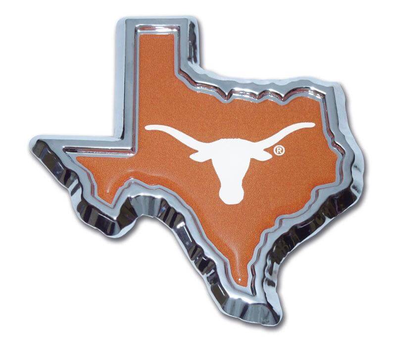 "University of Texas" Texas-Shaped Chrome Car Emblem - Texas Time Gifts and Fine Art