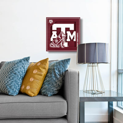 Texas A&M Aggies 12" x 12" 3D "LogoView" Wall Art - Texas Time Gifts and Fine Art