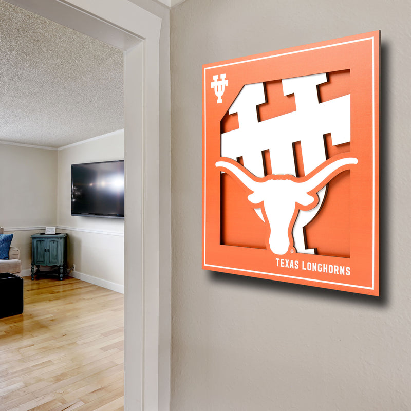 Texas Longhorns 12" x 12" 3D "LogoView" Wall Art - Texas Time Gifts and Fine Art