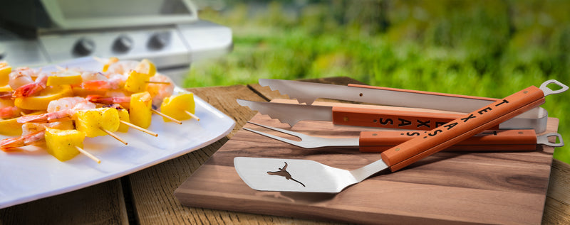 "Texas Longhorns" Stainless Steel 3-Piece BBQ Tool Set—Special Price All Summer Long, Shipping Included! - Texas Time Gifts and Fine Art