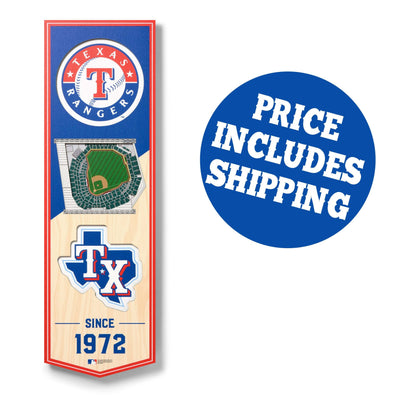 "Texas Rangers" 3D Stadium Banner Wall Decor—8" x 32" - Texas Time Gifts and Fine Art