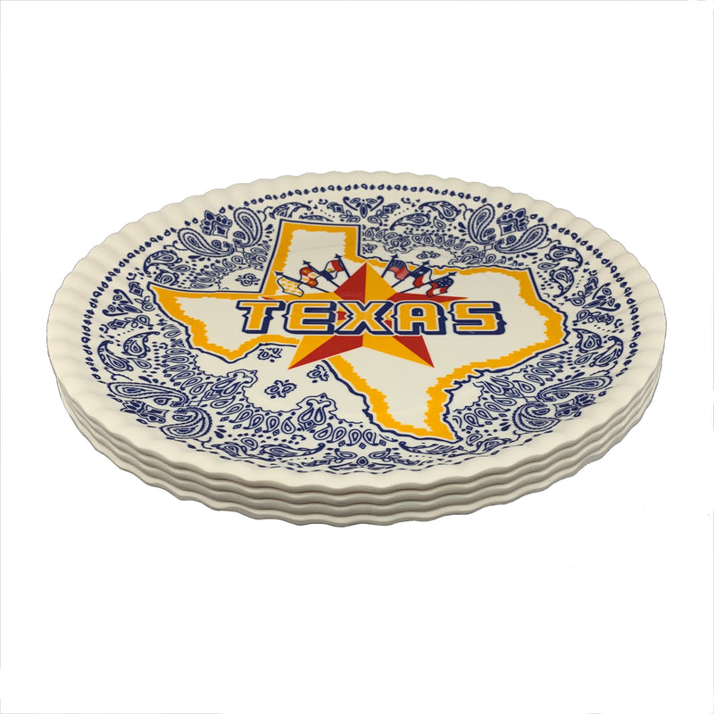 "Texas" Melamine Plates (Reusable—Set of Four) - Texas Time Gifts and Fine Art