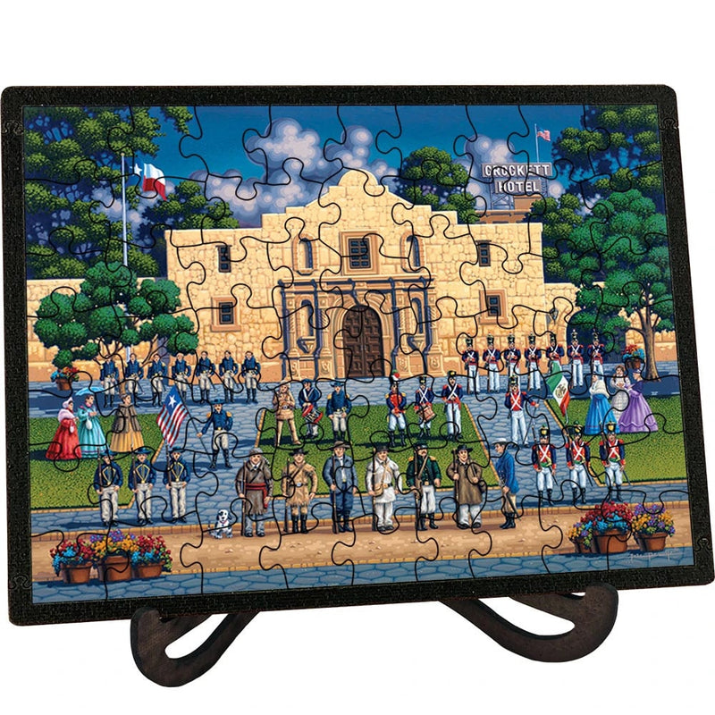 "The Alamo" Picture Perfect Framed Wooden Jigsaw Puzzle with Easel (Desk Decor) - Texas Time Gifts and Fine Art