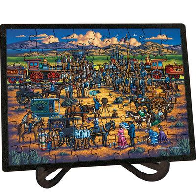 "The Golden Spike" (Promontory Summit, Utah) Picture Perfect Framed Wooden Jigsaw Puzzle with Easel (Desk Decor) - Texas Time Gifts and Fine Art