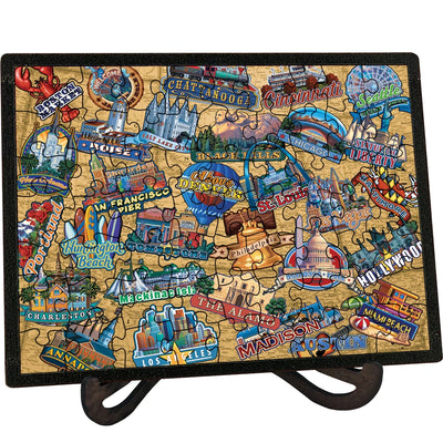 "Travel America" Picture Perfect Framed Wooden Jigsaw Puzzle with Easel (Desk Decor) - Texas Time Gifts and Fine Art