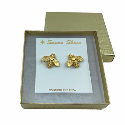 "Two Bees in a Box" Gold-Plated Stud Earrings - Texas Time Gifts and Fine Art