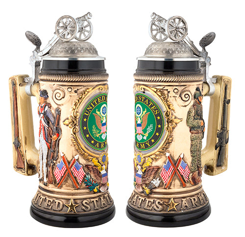 U.S. Army with Cannon Lid Stoneware Beer Stein—Limited Edition - Texas Time Gifts and Fine Art 220824