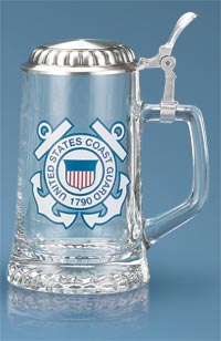 "U.S. Coast Guard" Glass Beer Stein - Texas Time Gifts and Fine Art 220825