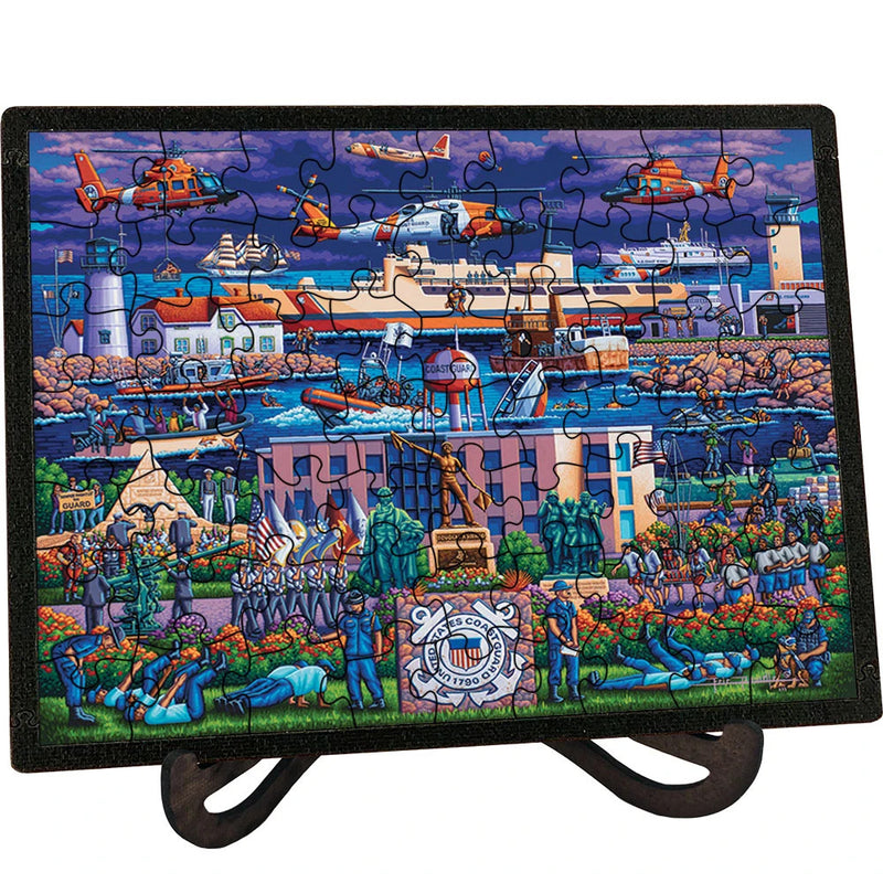 "U.S. Coast Guard" Picture Perfect Framed Wooden Jigsaw Puzzle with Easel (Desk Decor) - Texas Time Gifts and Fine Art