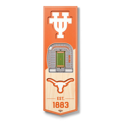 "University of Texas Longhorns" 3D Stadium Banner Wall Decor—8" x 32" - Texas Time Gifts and Fine Art
