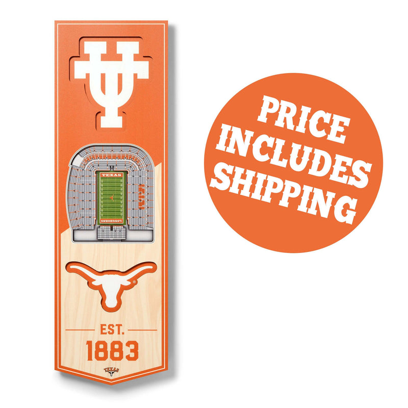 "University of Texas Longhorns" 3D Stadium Banner Wall Decor—8" x 32" - Texas Time Gifts and Fine Art